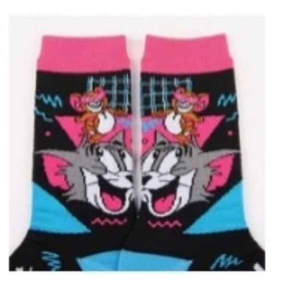 Nwt Tom and Jerry socks black hot pink blue cartoon fun socks unisex - Picture 1 of 8